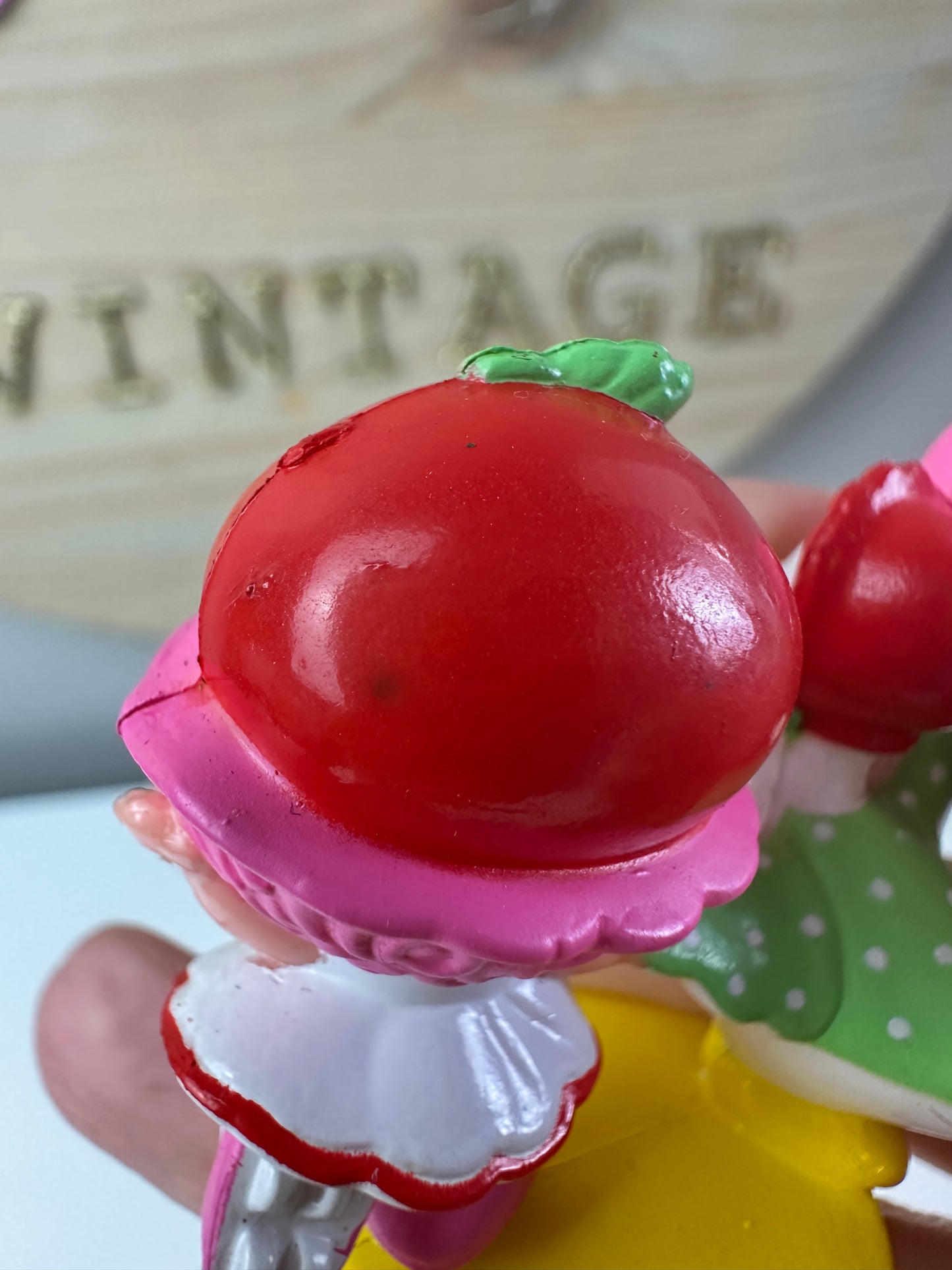 1984 Kenner Strawberry Shortcake Cherry Cuddler Skating with Gooseberry Miniature PVC Figure
