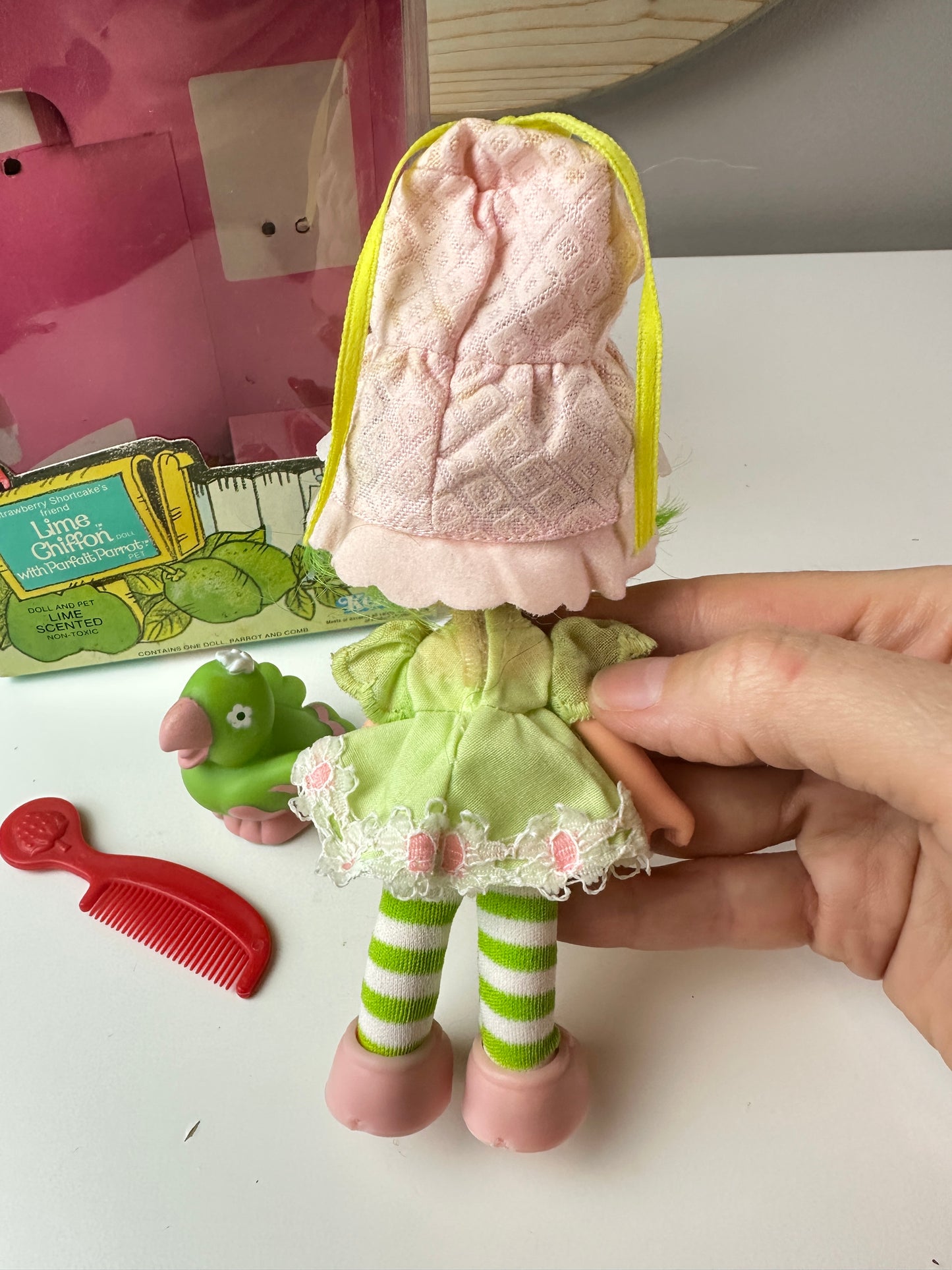 1982 Kenner Strawberry Shortcake Lime Chiffon with Parfait Parrot Doll with Box