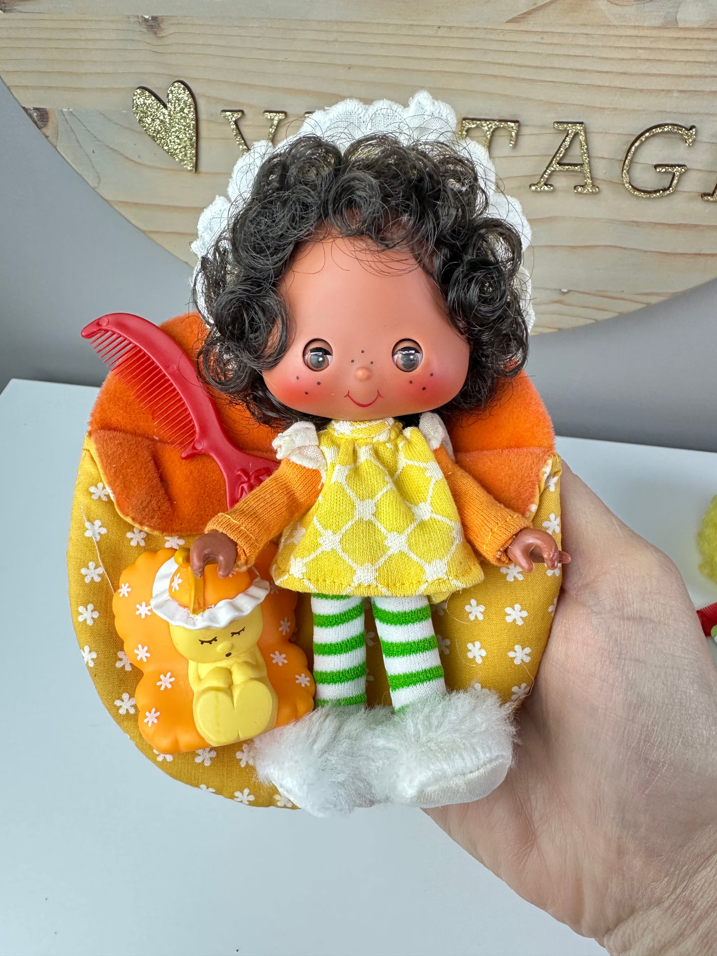 1984 Kenner Strawberry Shortcake Orange Blossom Sweet Sleeper Doll with Sleeping Bag