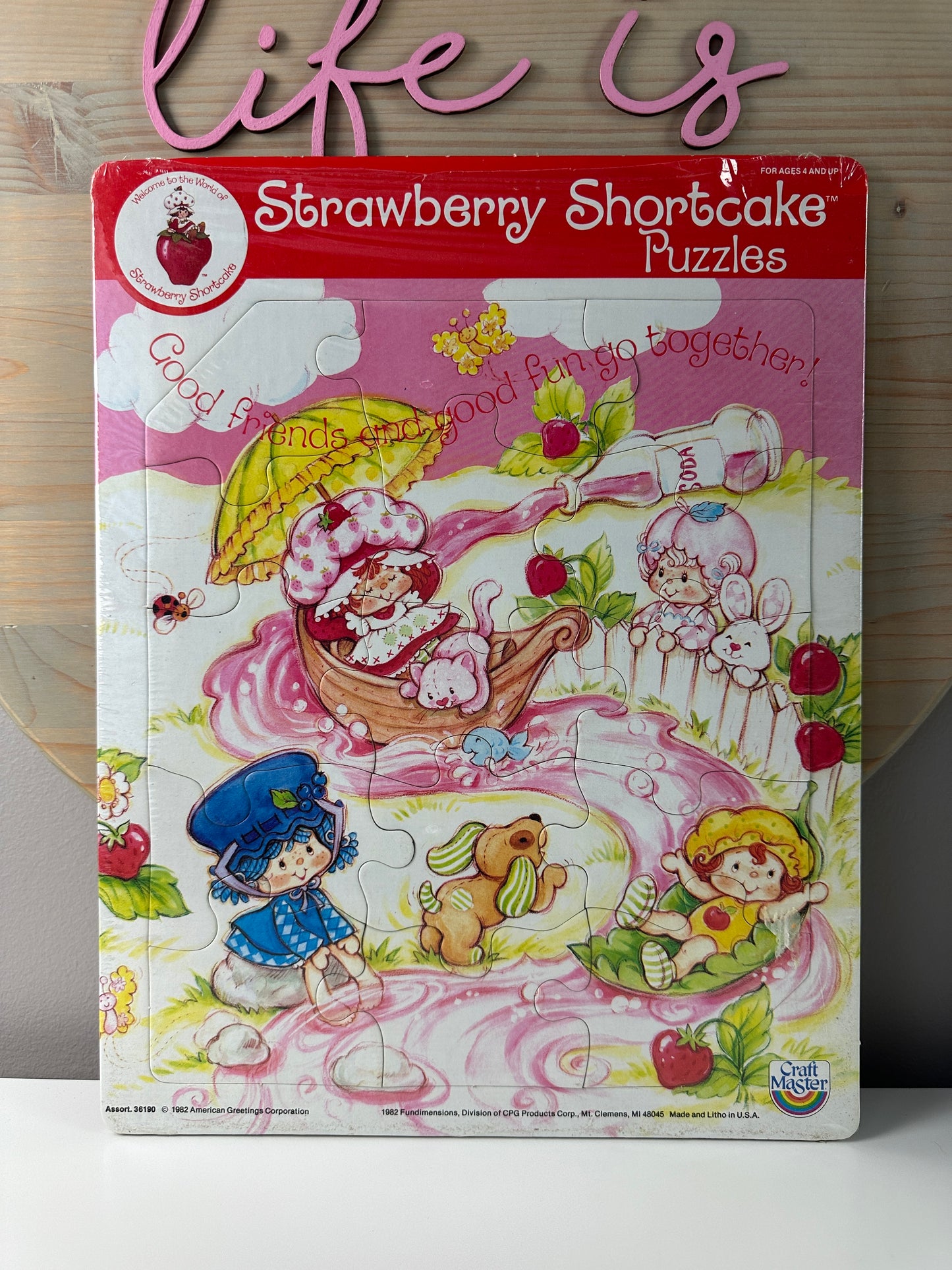 1980s Craftmaster Strawberry Shortcake Large Tray Puzzle (Sealed) Featuring the Soda Stream