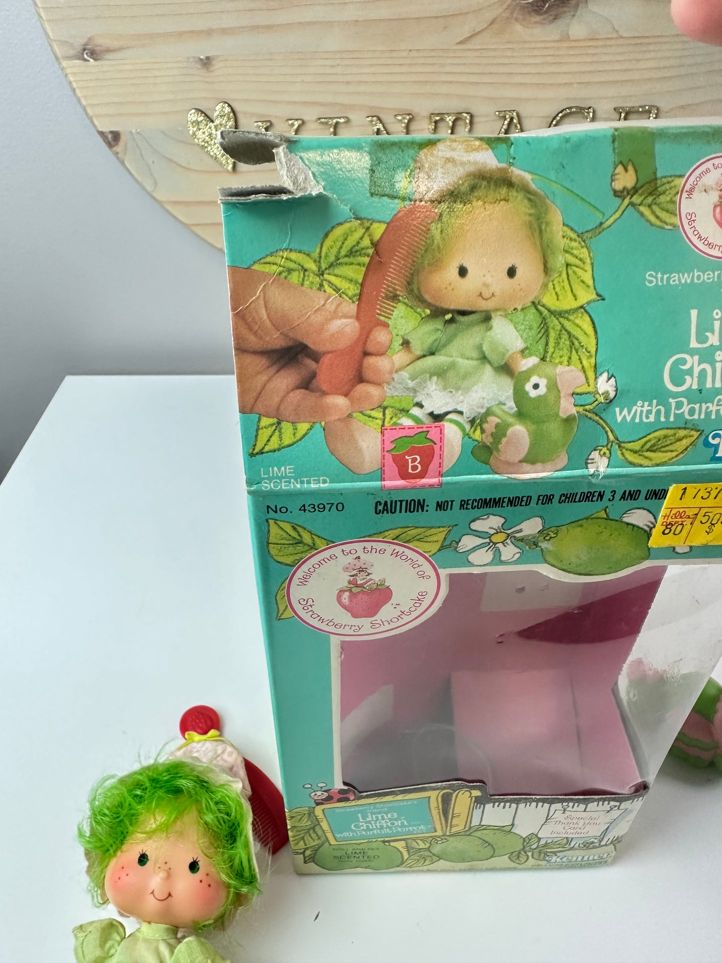 1982 Kenner Strawberry Shortcake Lime Chiffon with Parfait Parrot Doll with Box
