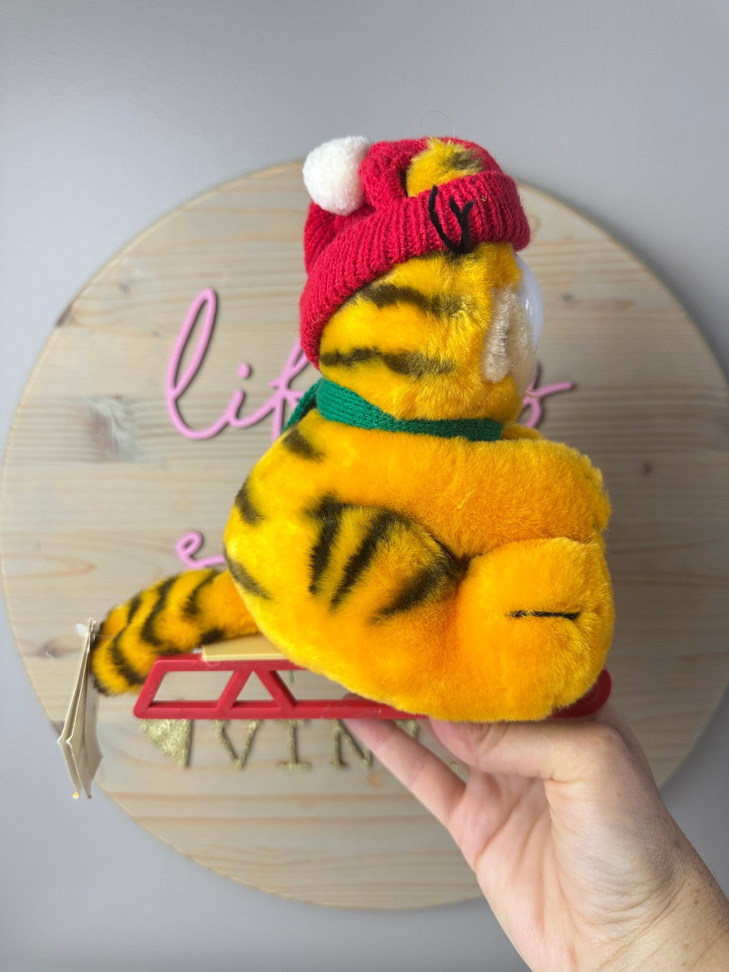 1981 Dakin Fun Farm Garfield Sledding Holiday Plush with Tags
