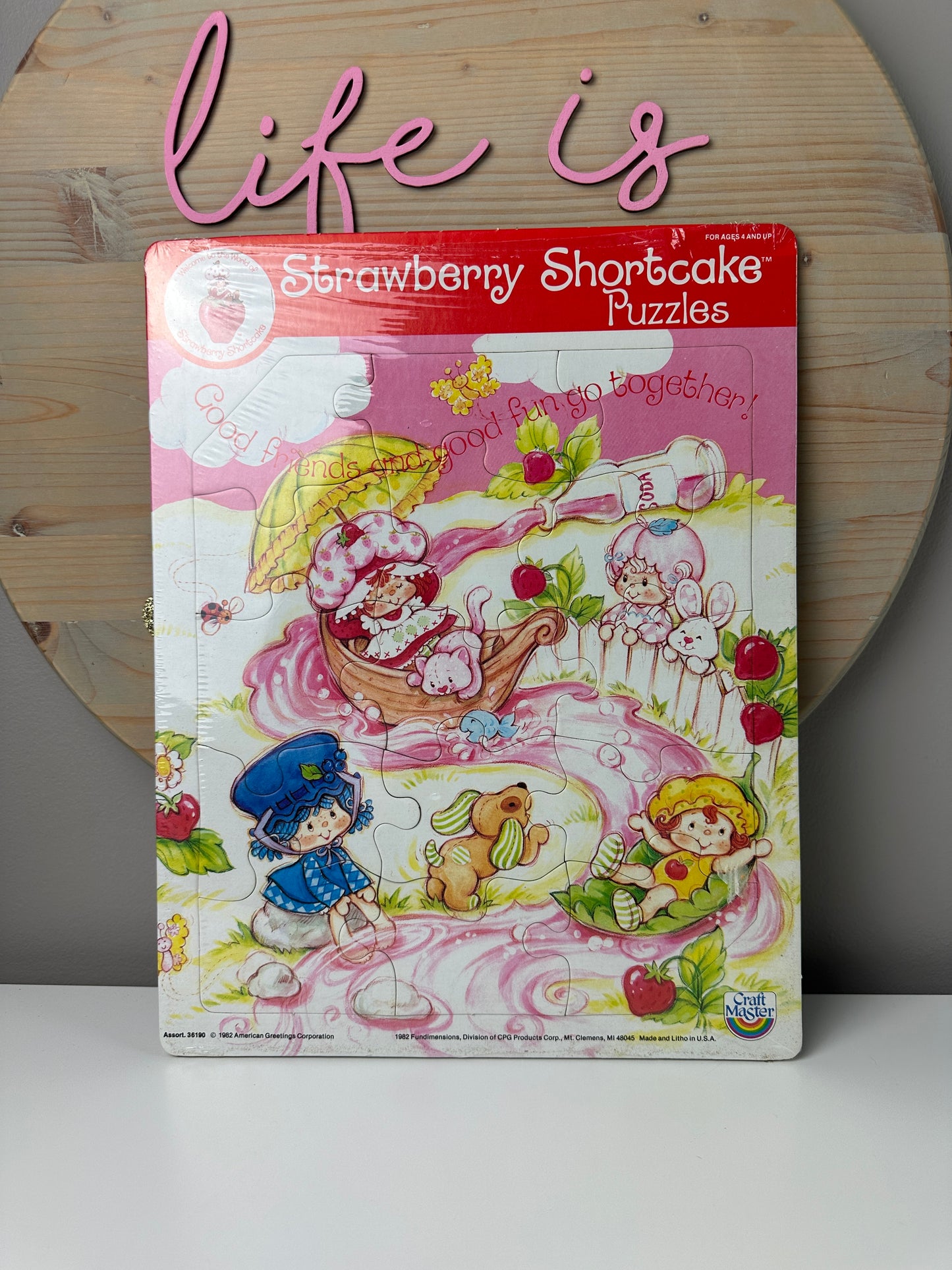 1980s Craftmaster Strawberry Shortcake Large Tray Puzzle (Sealed) Featuring the Soda Stream