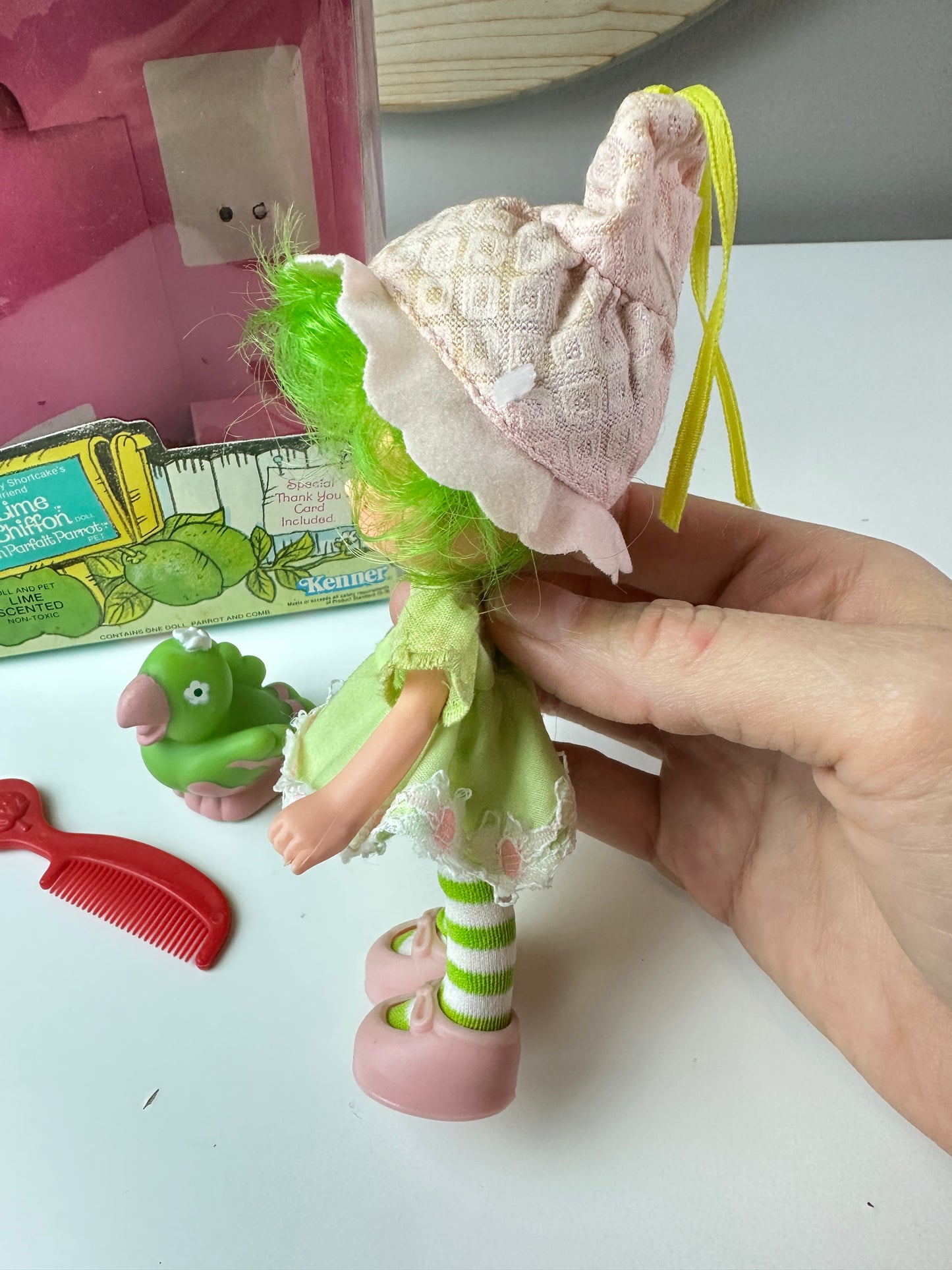 1982 Kenner Strawberry Shortcake Lime Chiffon with Parfait Parrot Doll with Box