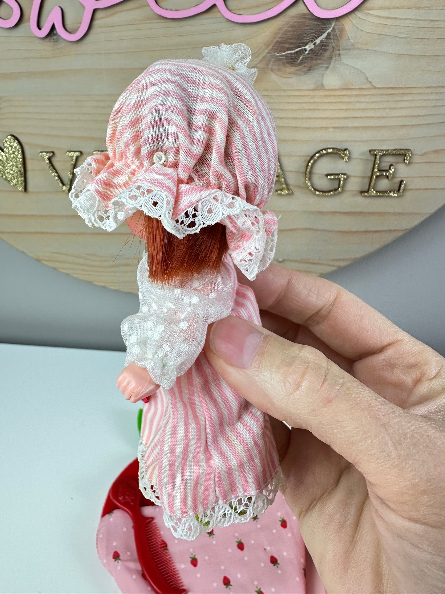 1984 Kenner Strawberry Shortcake with Custard Sweet Sleeper Doll with Sleeping Bag