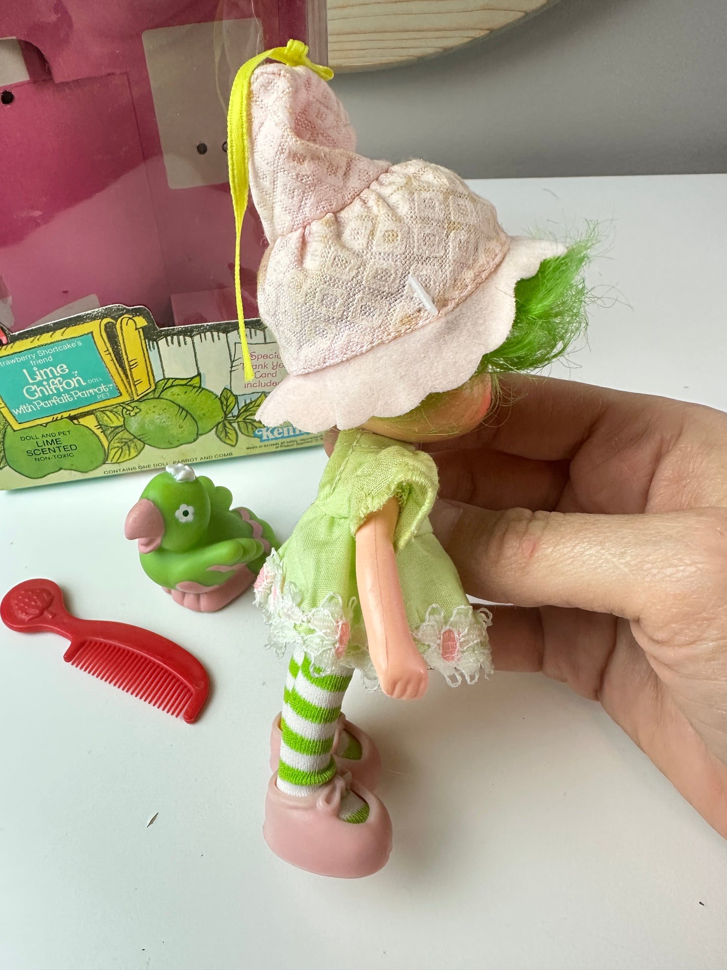 1982 Kenner Strawberry Shortcake Lime Chiffon with Parfait Parrot Doll with Box