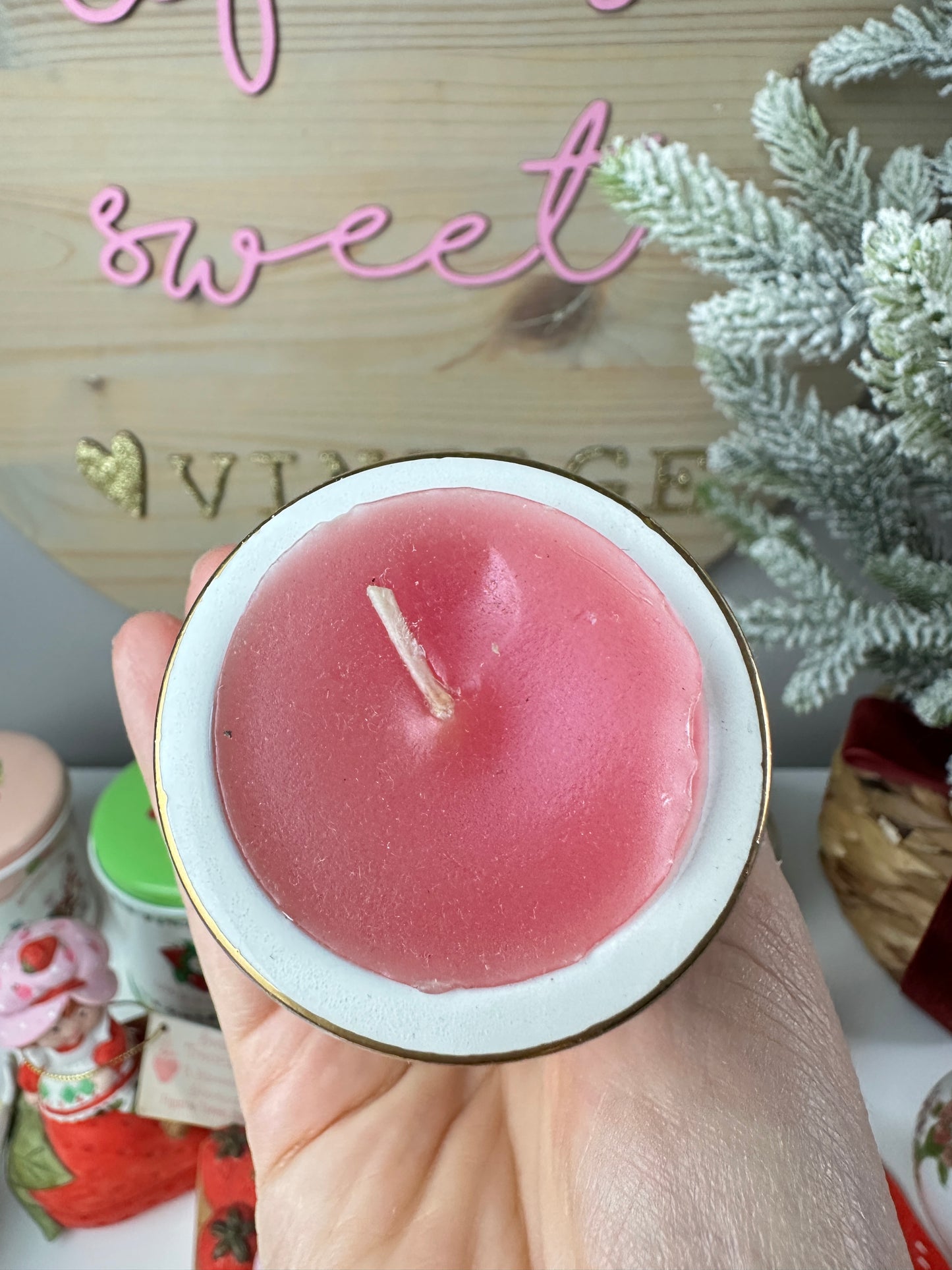 1980s Strawberry Shortcake Guild House Porcelain Candle Unused Pink