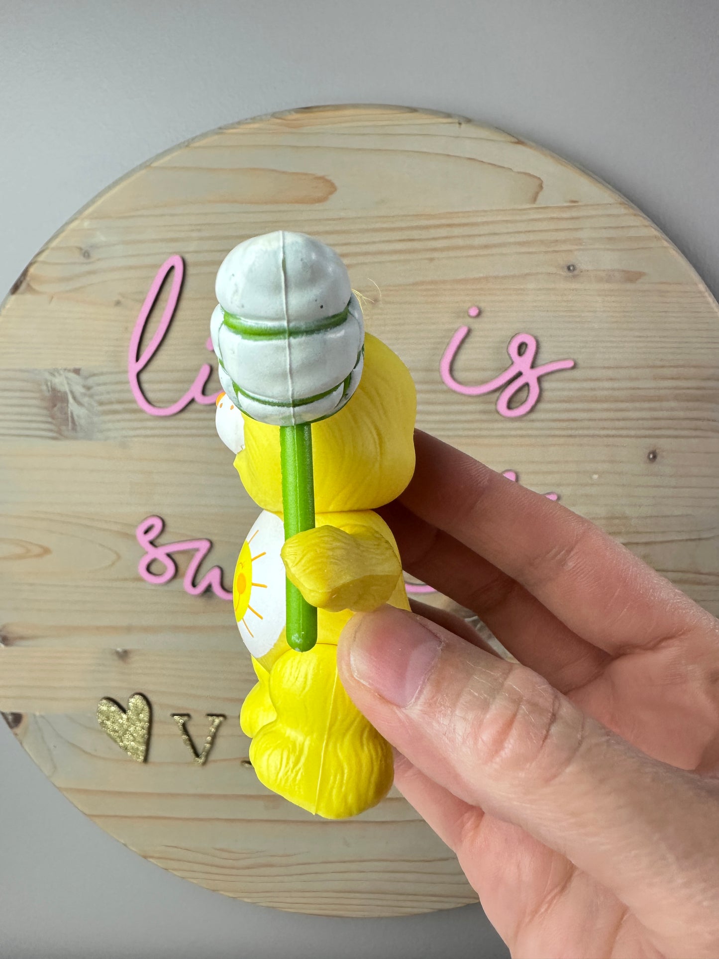 1980s Kenner Care Bear Funshine Bear Poseable with Catcher Accessory