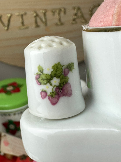 1980s Strawberry Shortcake Designer's Collection Fine Porcelain Pin Cushion with Thimble