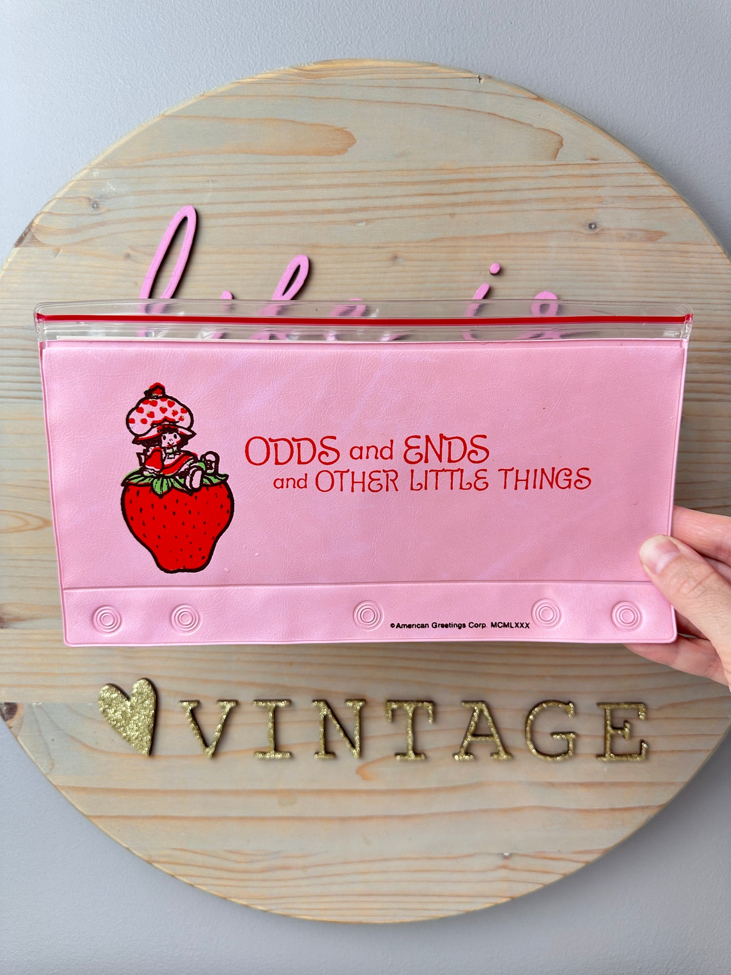 1980 AGC Strawberry Shortcake Pink Binder "Odds & Ends" Pouch