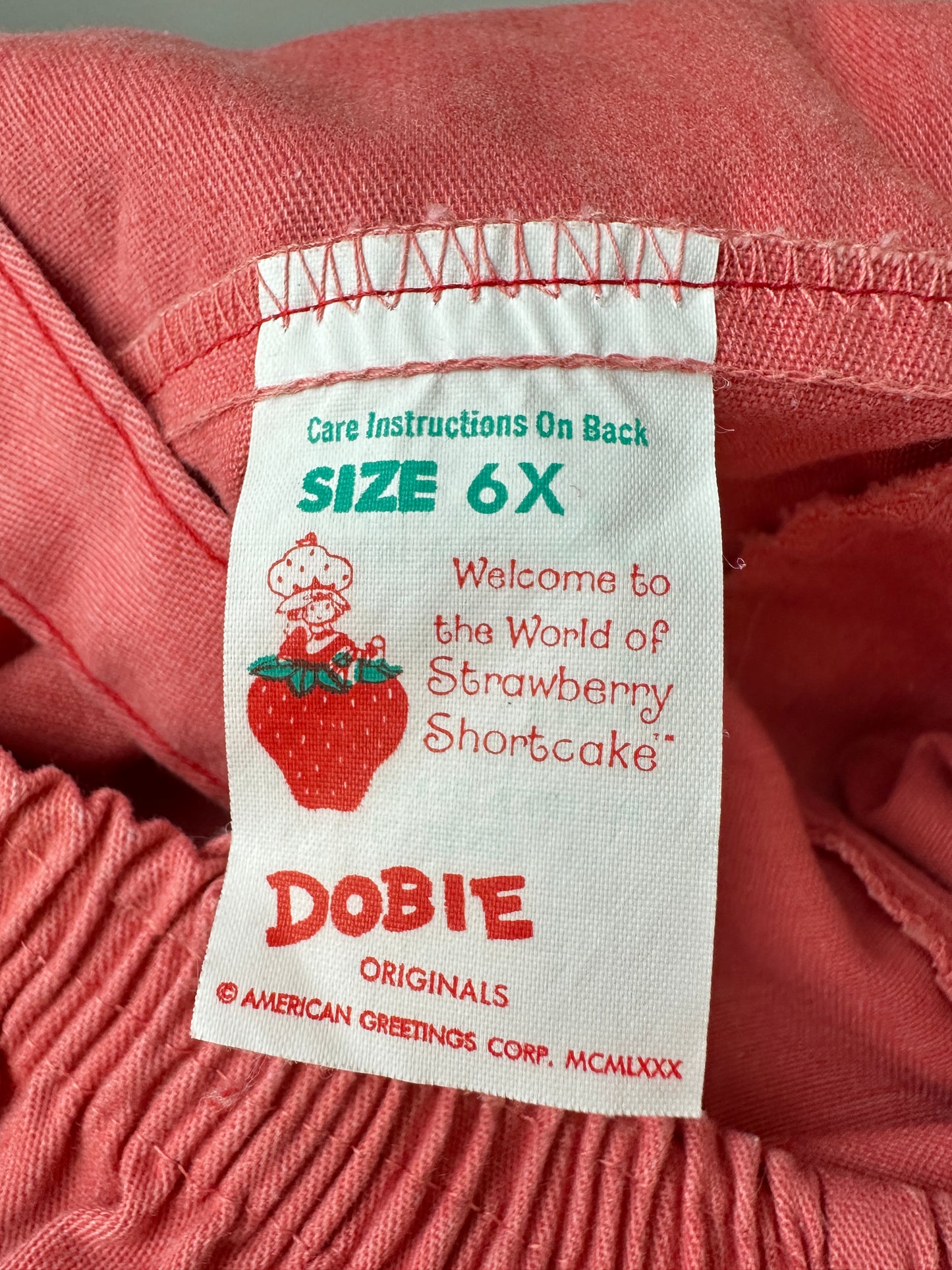 1980 American Greetings Dobie Strawberry Shortcake Overalls and Shirt Kids Clothing Outfit Set - 6X