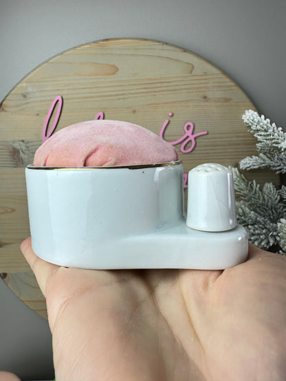 1980s Strawberry Shortcake Designer's Collection Fine Porcelain Pin Cushion with Thimble