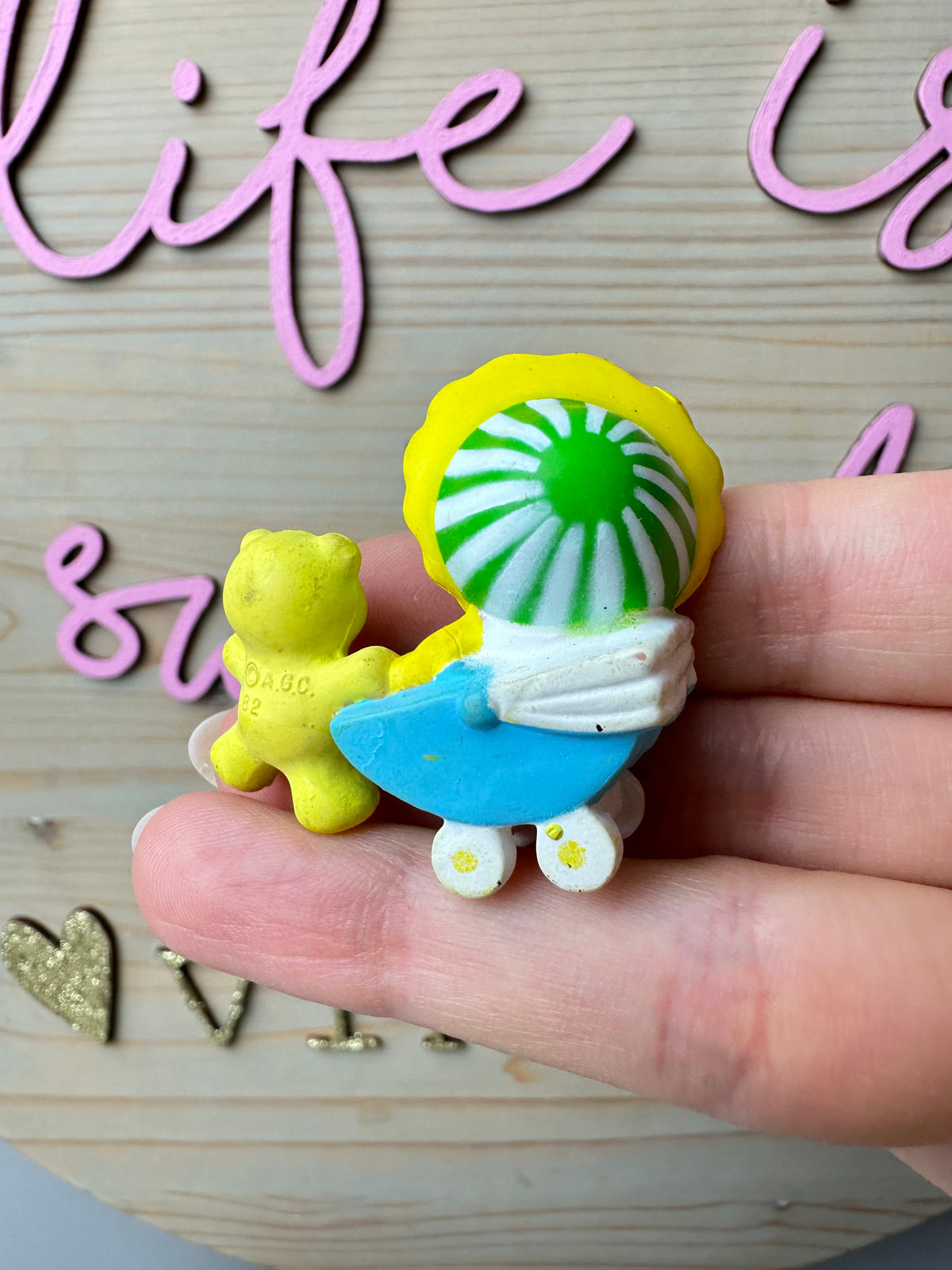 1980s Kenner Strawberry Shortcake Butter Cookie with Jelly Bear in a Buggy Strawberryland Miniature [Scented]