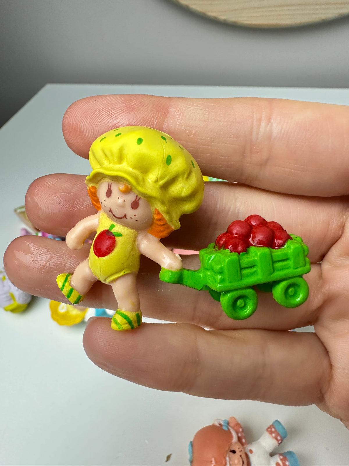 1980s Kenner Strawberry Shortcake Apple Dumplin' on a Sled Miniature PVC