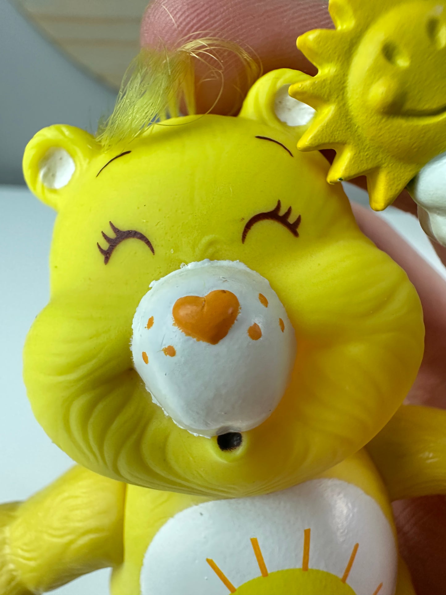 1980s Kenner Care Bear Funshine Bear Poseable with Catcher Accessory