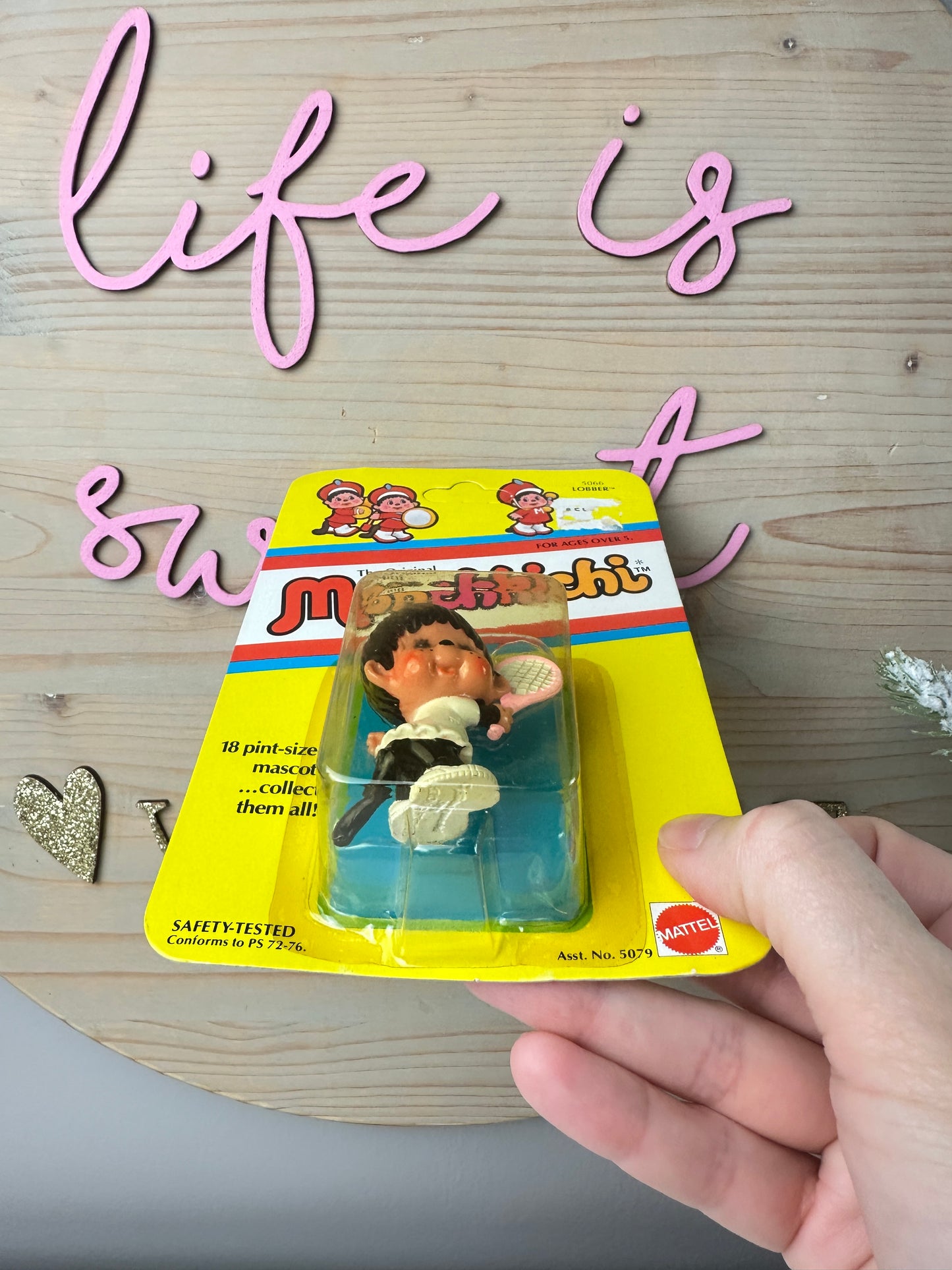 1981 Mattel Monchhichi Miniature Figure PVC MOC [Lobber Tennis Player Girl]