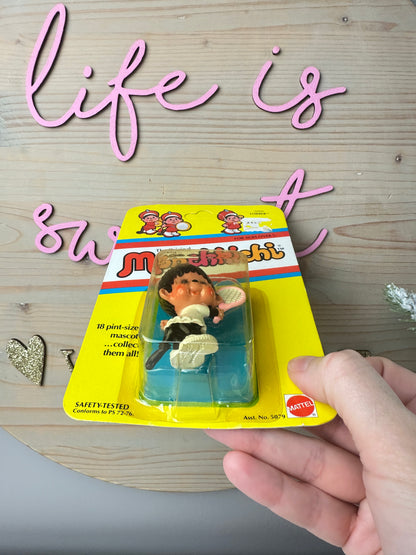 1981 Mattel Monchhichi Miniature Figure PVC MOC [Lobber Tennis Player Girl]