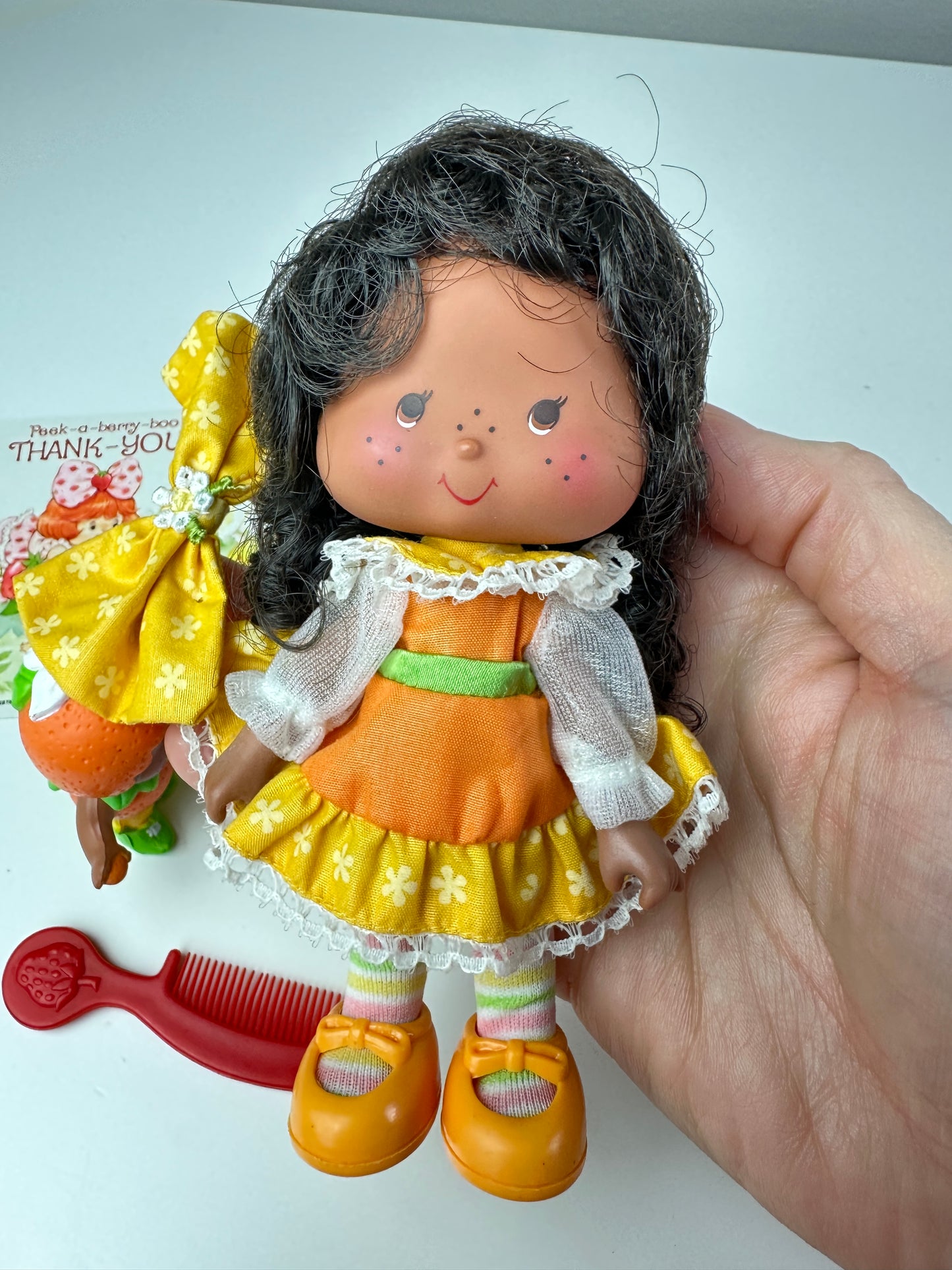 1985 Kenner Strawberry Shortcake Orange Blossom Berrykin Doll with Orange Berrykin *Berry Vault*