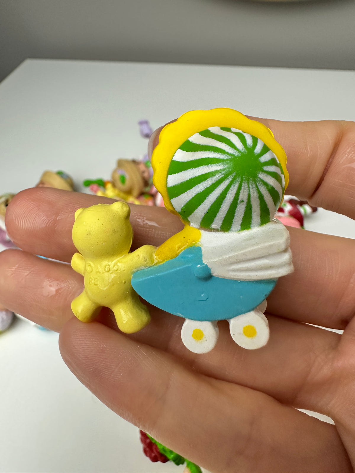 1980s Kenner Strawberry Shortcake Butter Cookie with Jelly Bear in a Buggy Miniature PVC