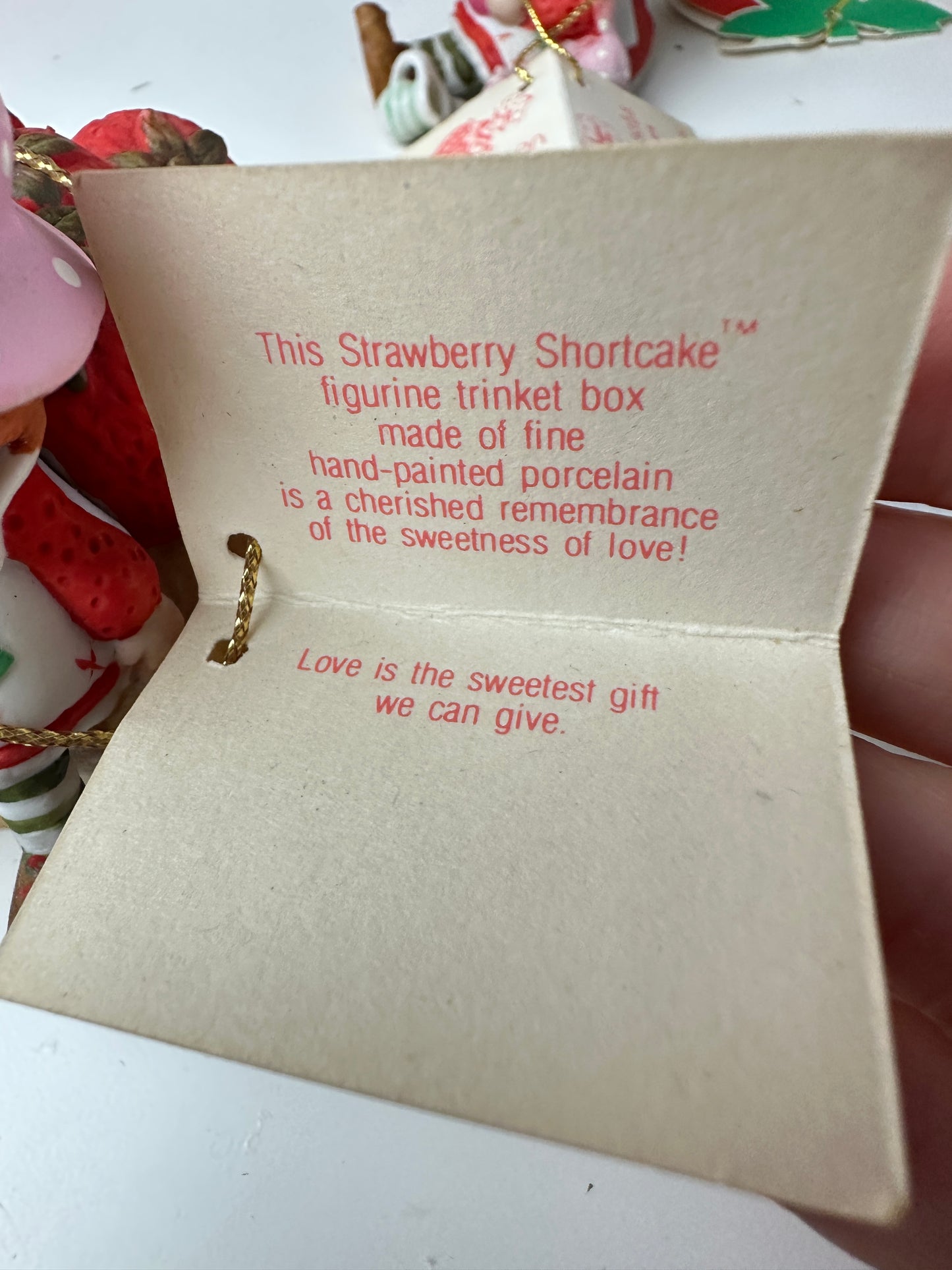 1980s Strawberry Shortcake Designer's Collection Porcelain Figurine Trinket Box "Gift of Love" with Tag