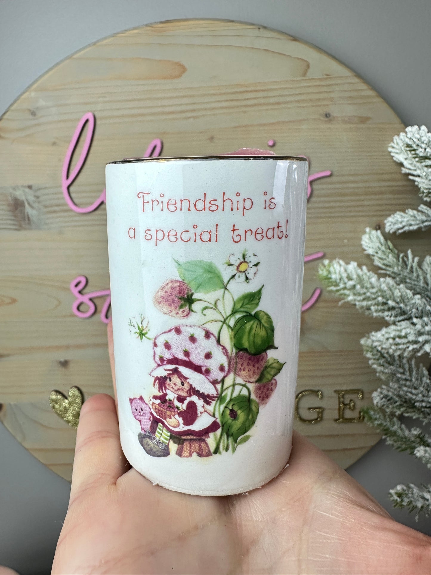 1980s Strawberry Shortcake Guild House Porcelain Candle Unused Pink