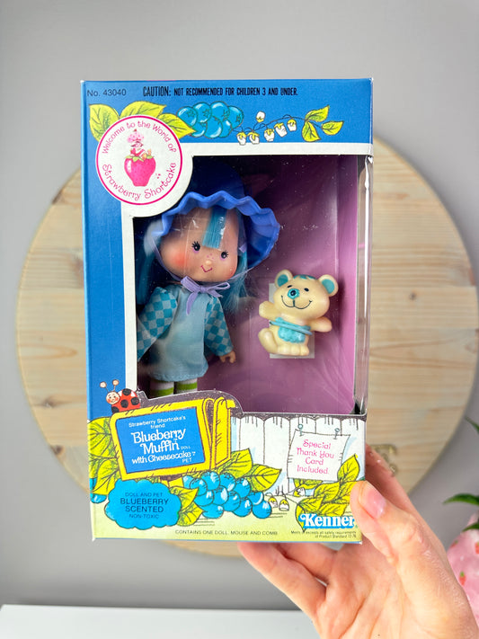 1982 Kenner Strawberry Shortcake Blueberry Muffin with Cheesecake Doll NRFB Sealed