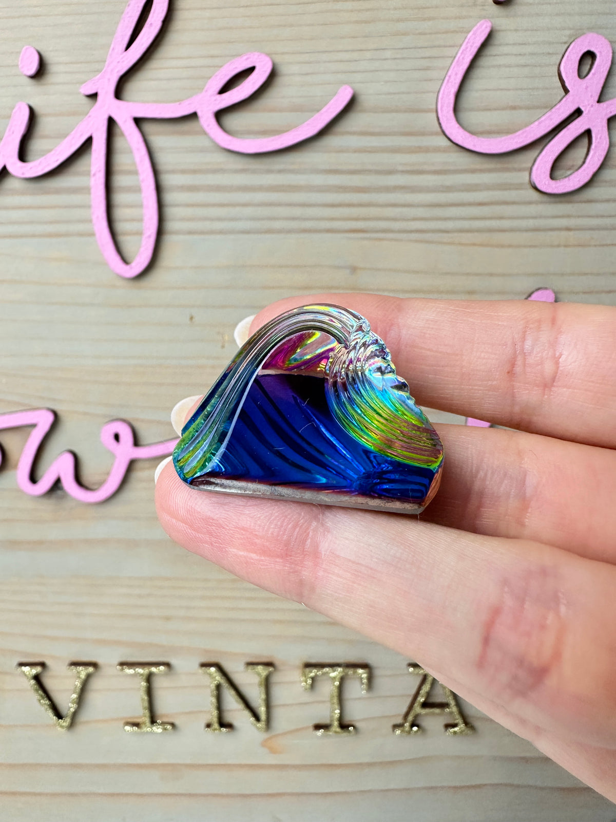 Vintage Glass Iridescent Wave Paperweight Decor