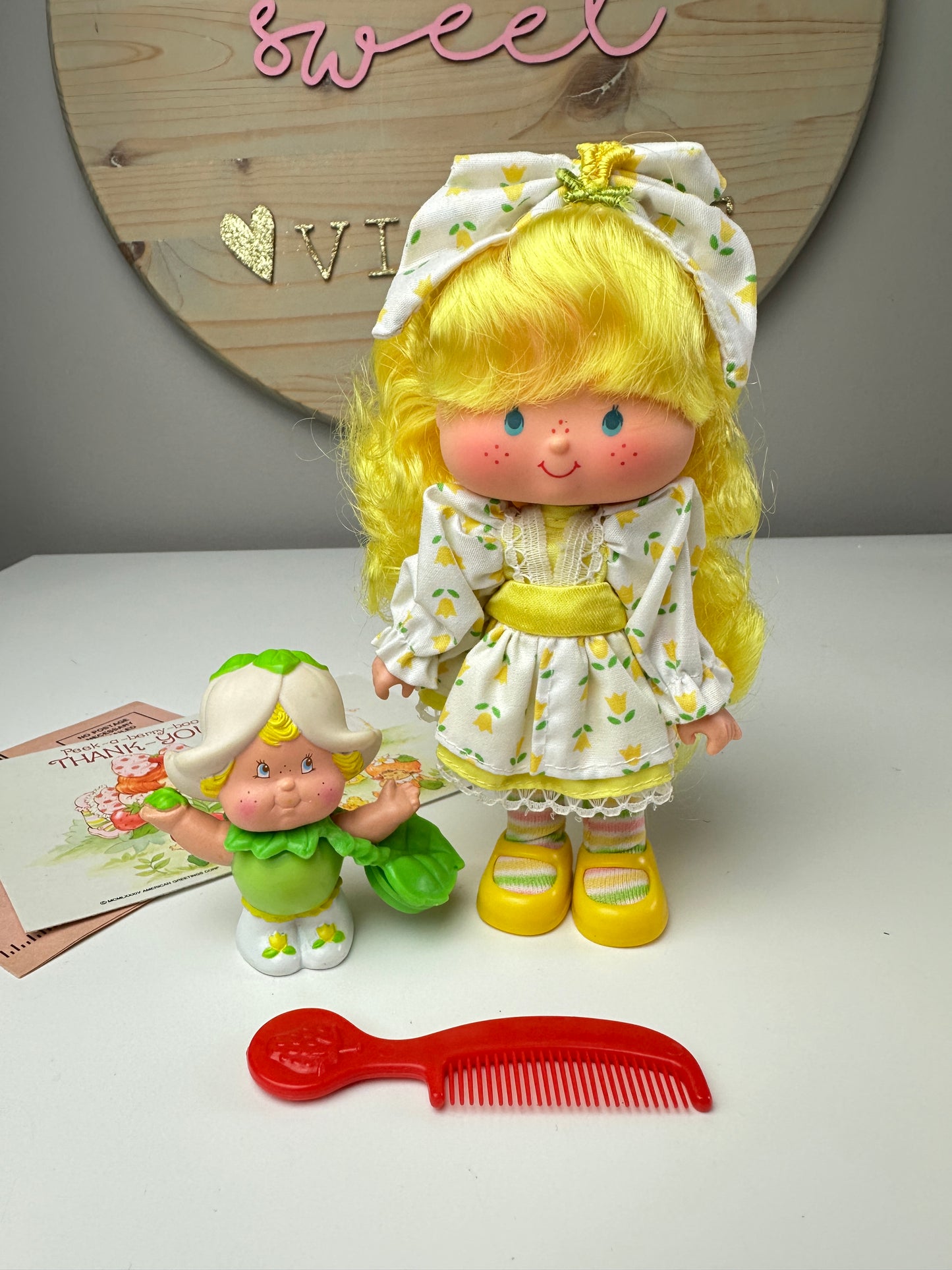 1985 Kenner Strawberry Shortcake Mint Tulip Berrykin Doll with Mint Berrykin *Berry Vault*