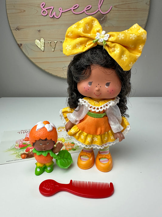 1985 Kenner Strawberry Shortcake Orange Blossom Berrykin Doll with Orange Berrykin *Berry Vault*