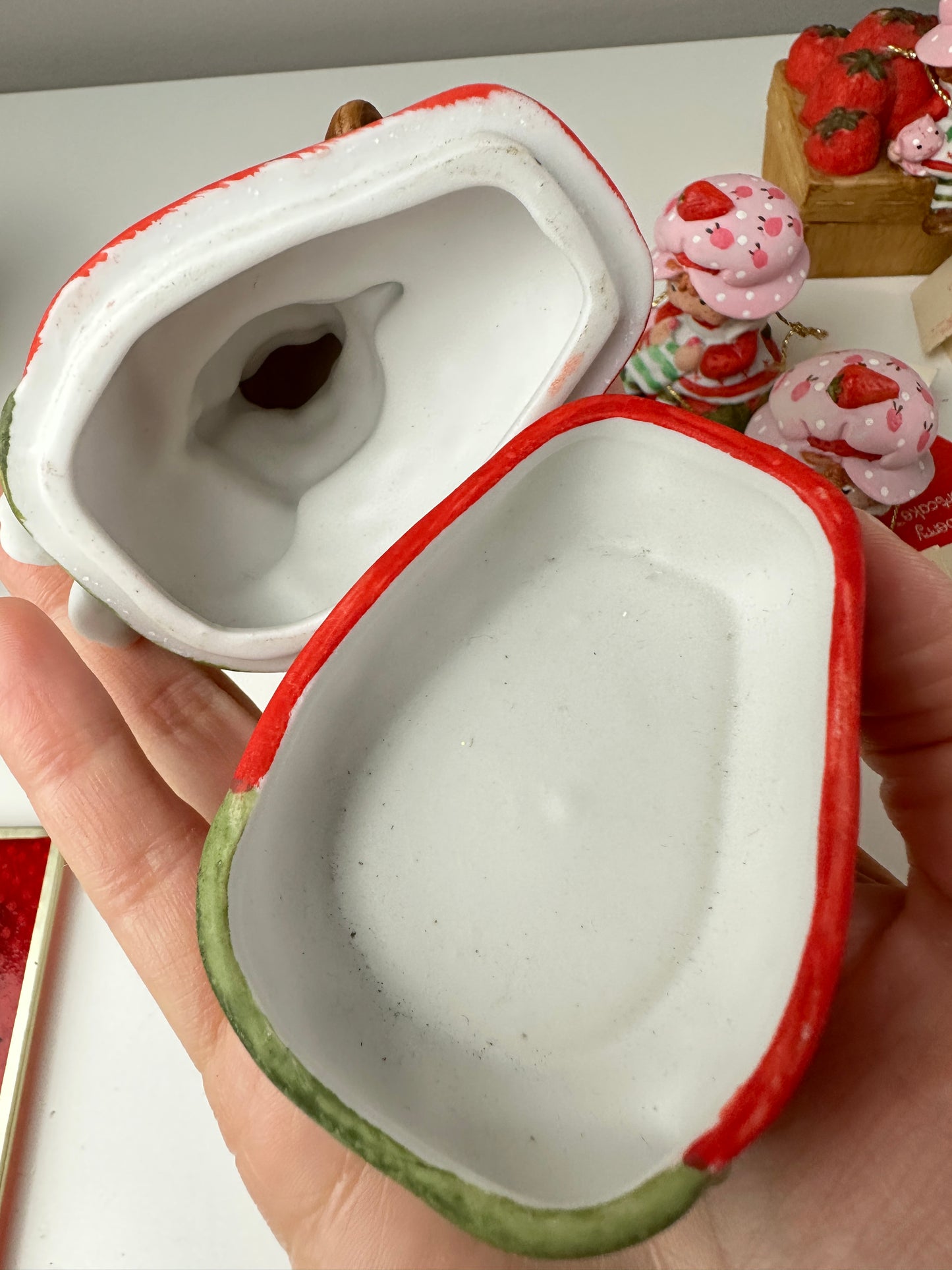 1980s Strawberry Shortcake Designer's Collection Porcelain Figurine Trinket Box "Sweet Treasures" with Tag