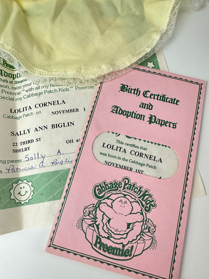 1980s Coleco Cabbage Patch Preemie Girl & Paperwork [Lolita Cornelia]