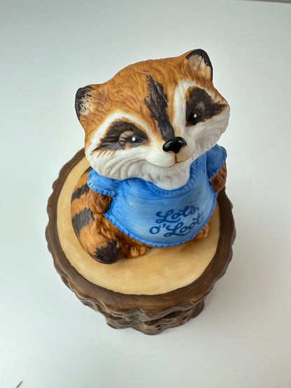 1981 Hallmark Shirt Tales Rick Raccoon Lots 'o Loot Trinket Ceramic Box