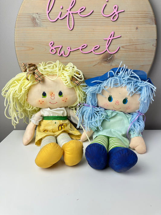 Vintage Custom Strawberry Shortcake Rag Dolls Banana Twirl & Blueberry Muffin (Lot of Two)