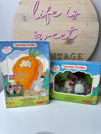 1980s Tomy Sylvanian Families Timbertop Family + Carrot House