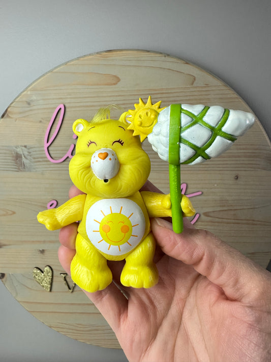 1980s Kenner Care Bear Funshine Bear Poseable with Catcher Accessory