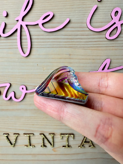 Vintage Glass Iridescent Wave Paperweight Decor
