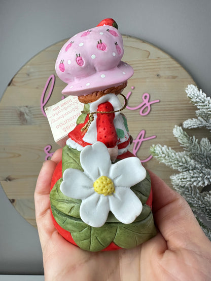 1980s Strawberry Shortcake Designer's Collection Porcelain Figurine Trinket Box "Sweet Treasures" with Tag