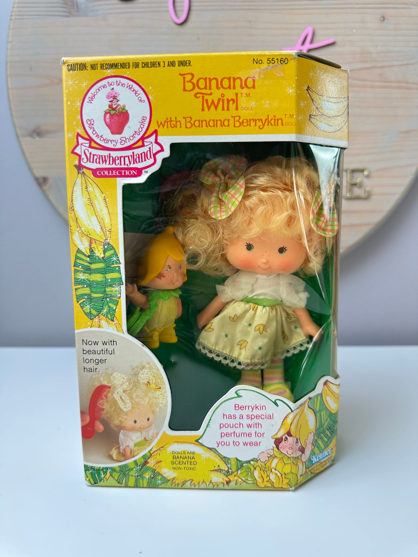 1985 Kenner Strawberry Shortcake Banana Twirl with Banana Berrykin Doll MIB *Berry Vault*