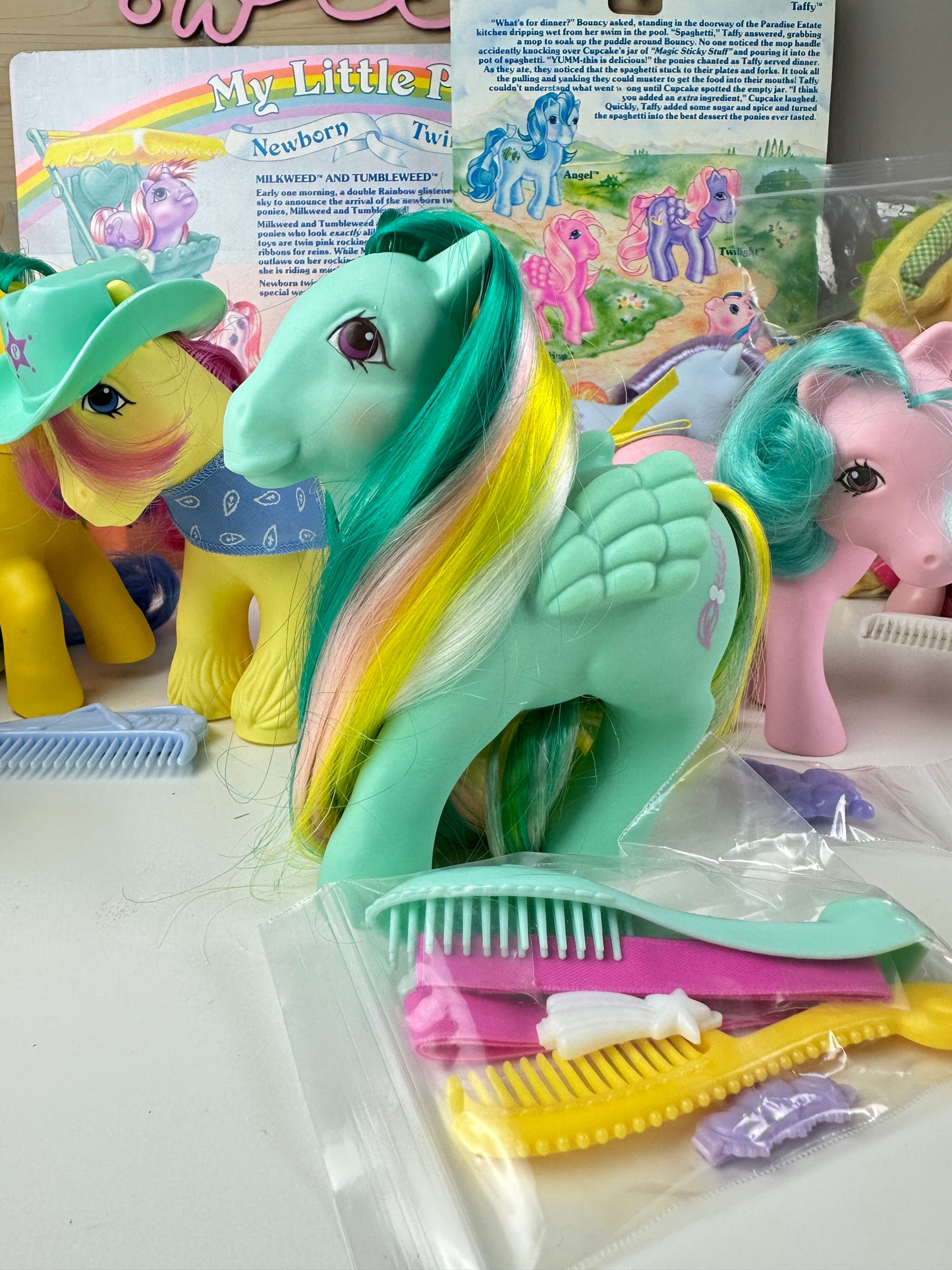 1980s Hasbro My Little Pony Braided Beauty Brush 'n Grow Pony with Accessories
