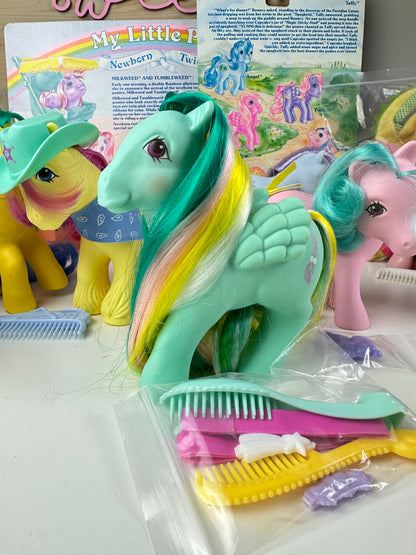 1980s Hasbro My Little Pony Braided Beauty Brush 'n Grow Pony with Accessories
