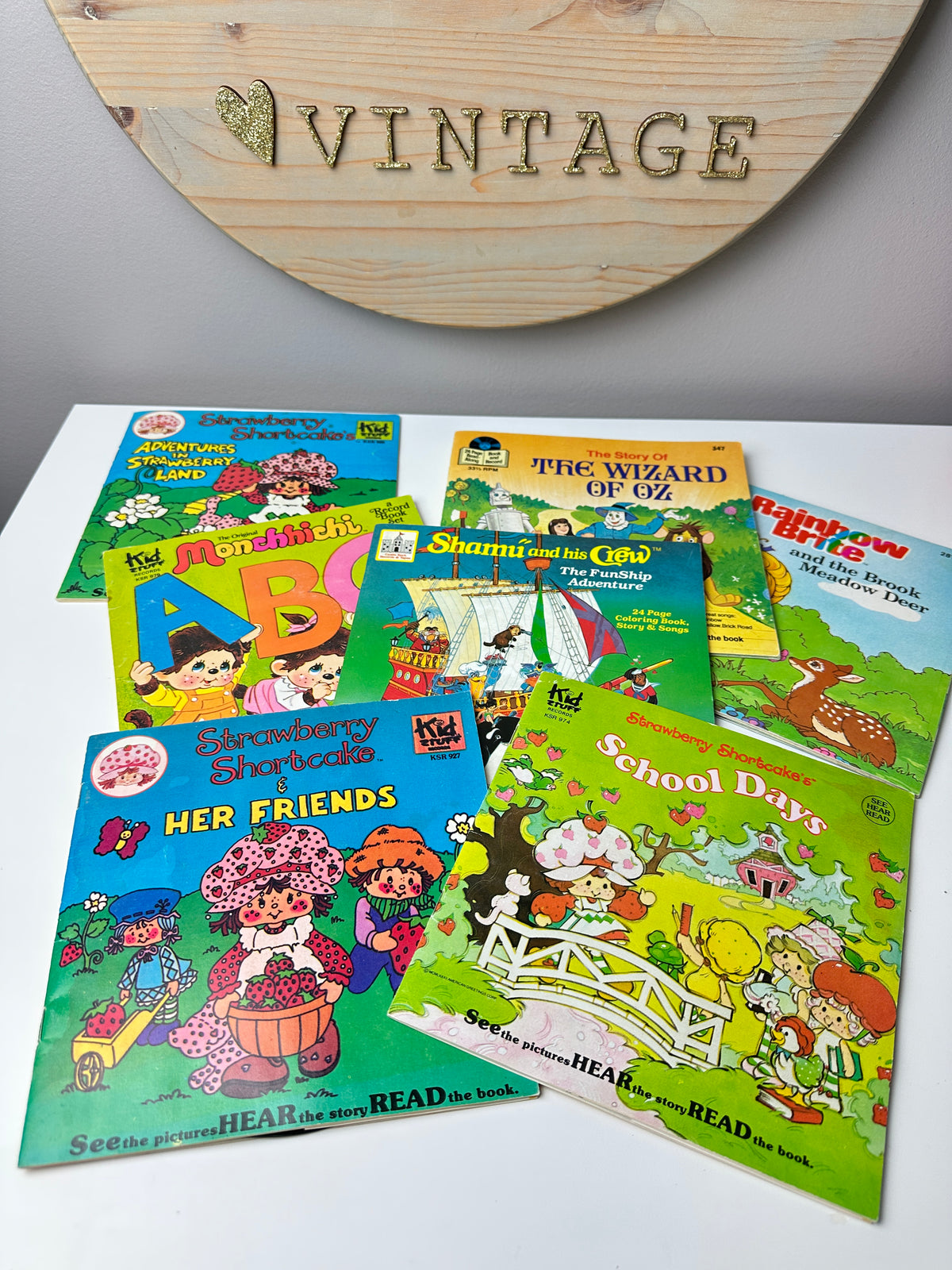 1980s Cartoon Books - Strawberry Shortcake, Rainbow Brite, Shamu, Monchhichi & More (Records Included)