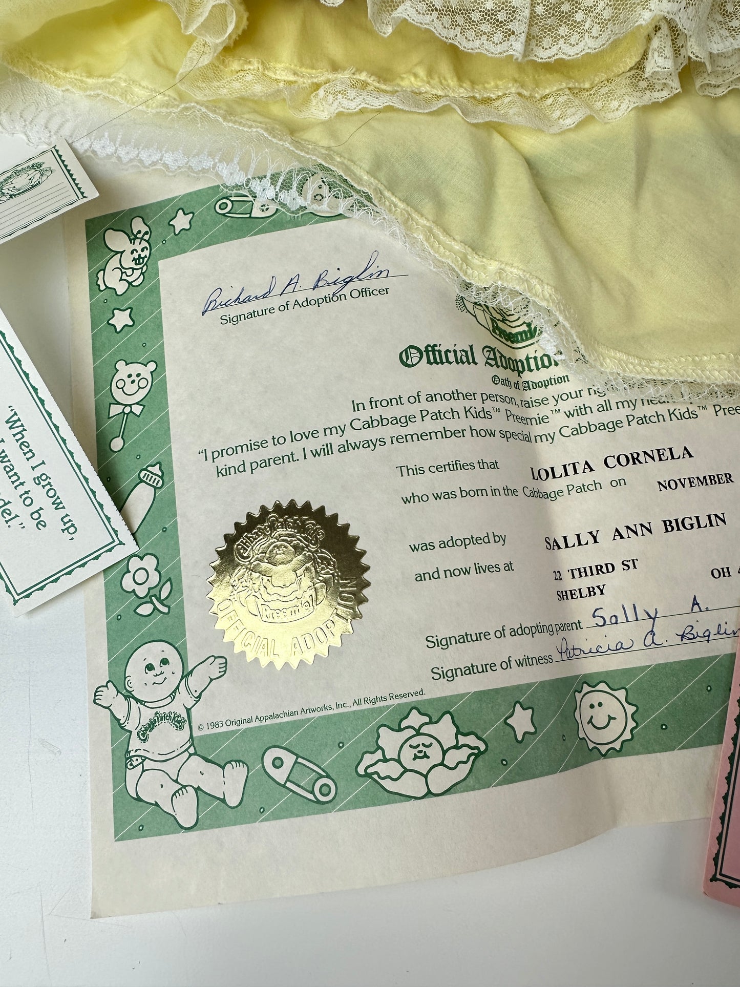 1980s Coleco Cabbage Patch Preemie Girl & Paperwork [Lolita Cornelia]