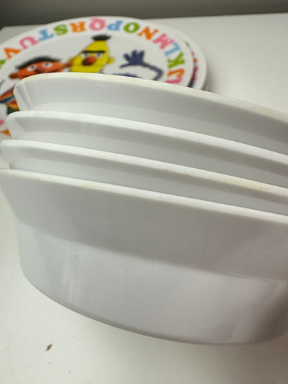 80s Plastic Sesame Street Dinnerware Set with Cookie Monster Bowls