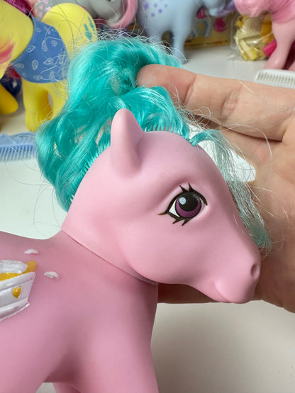 1980s Hasbro My Little Pony Sundae Best Banana Surprise with Ribbon + Clip