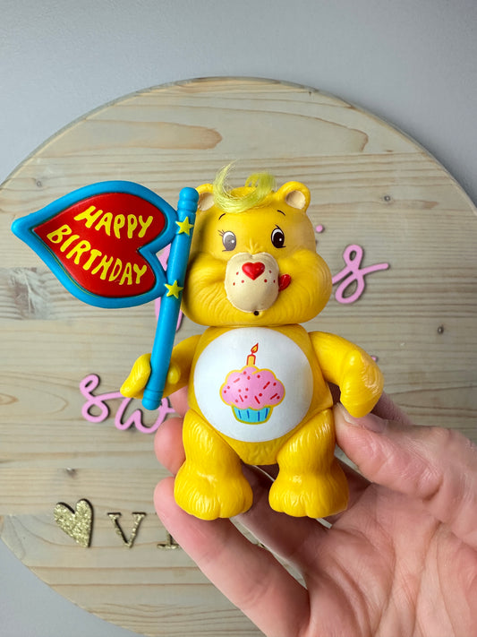 1980s Kenner Care Bear Birthday Bear Poseable with Bucket Accessory