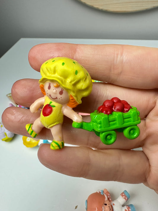 1980s Kenner Strawberry Shortcake Apple Dumplin' Pulling a Wagon Miniature PVC