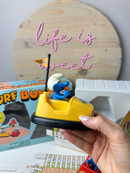 1982 Galoob Peyo Smurfs Bumper Cars Playset in Box