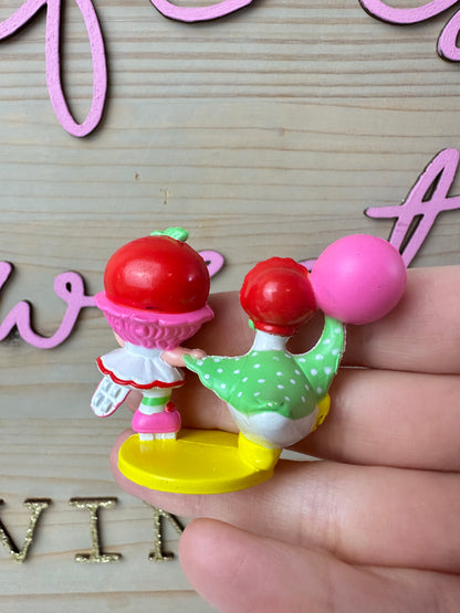1984 Kenner Strawberry Shortcake Cherry Cuddler Skating with Gooseberry Miniature PVC Figure