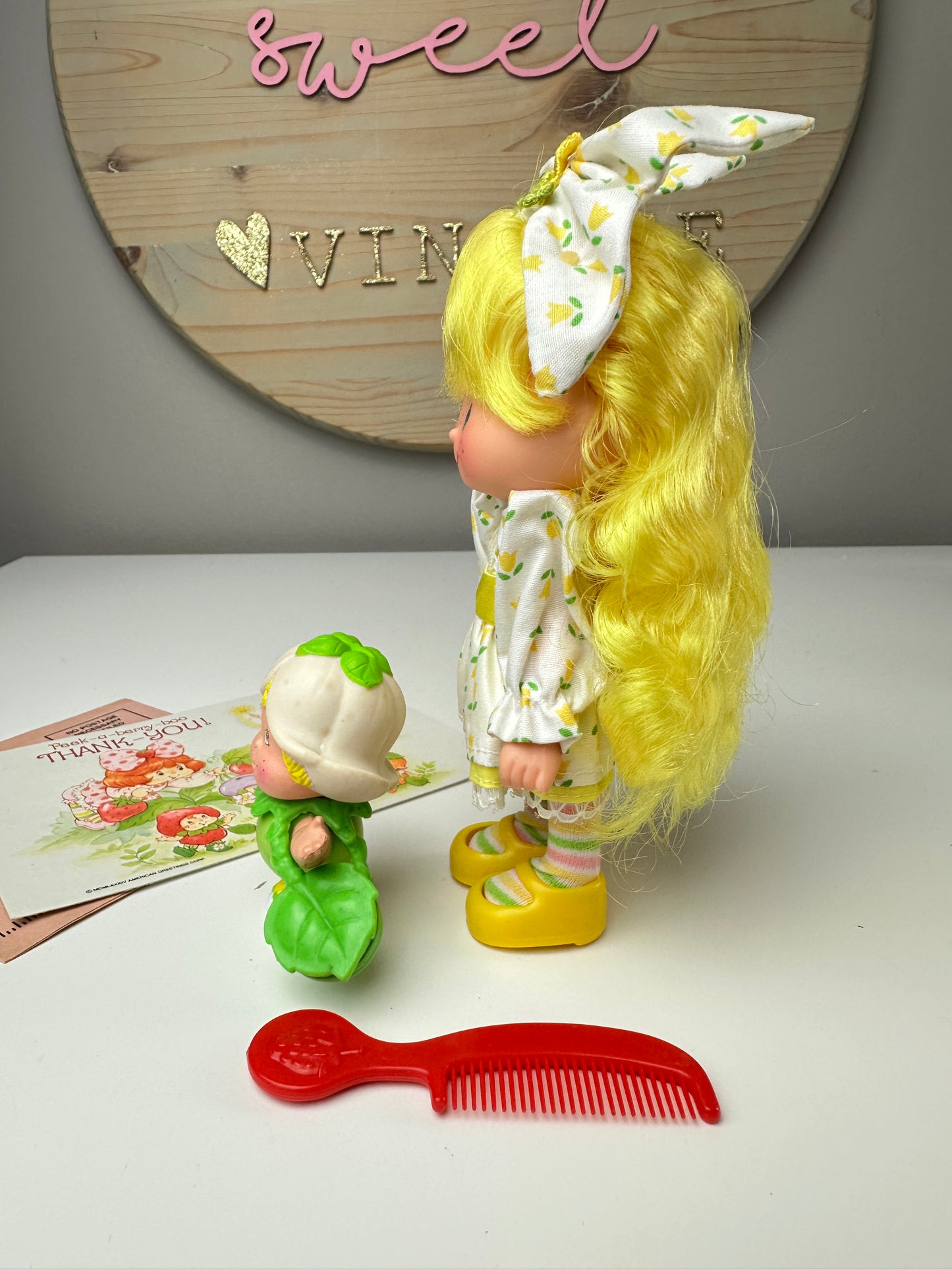 1985 Kenner Strawberry Shortcake Mint Tulip Berrykin Doll with Mint Berrykin *Berry Vault*