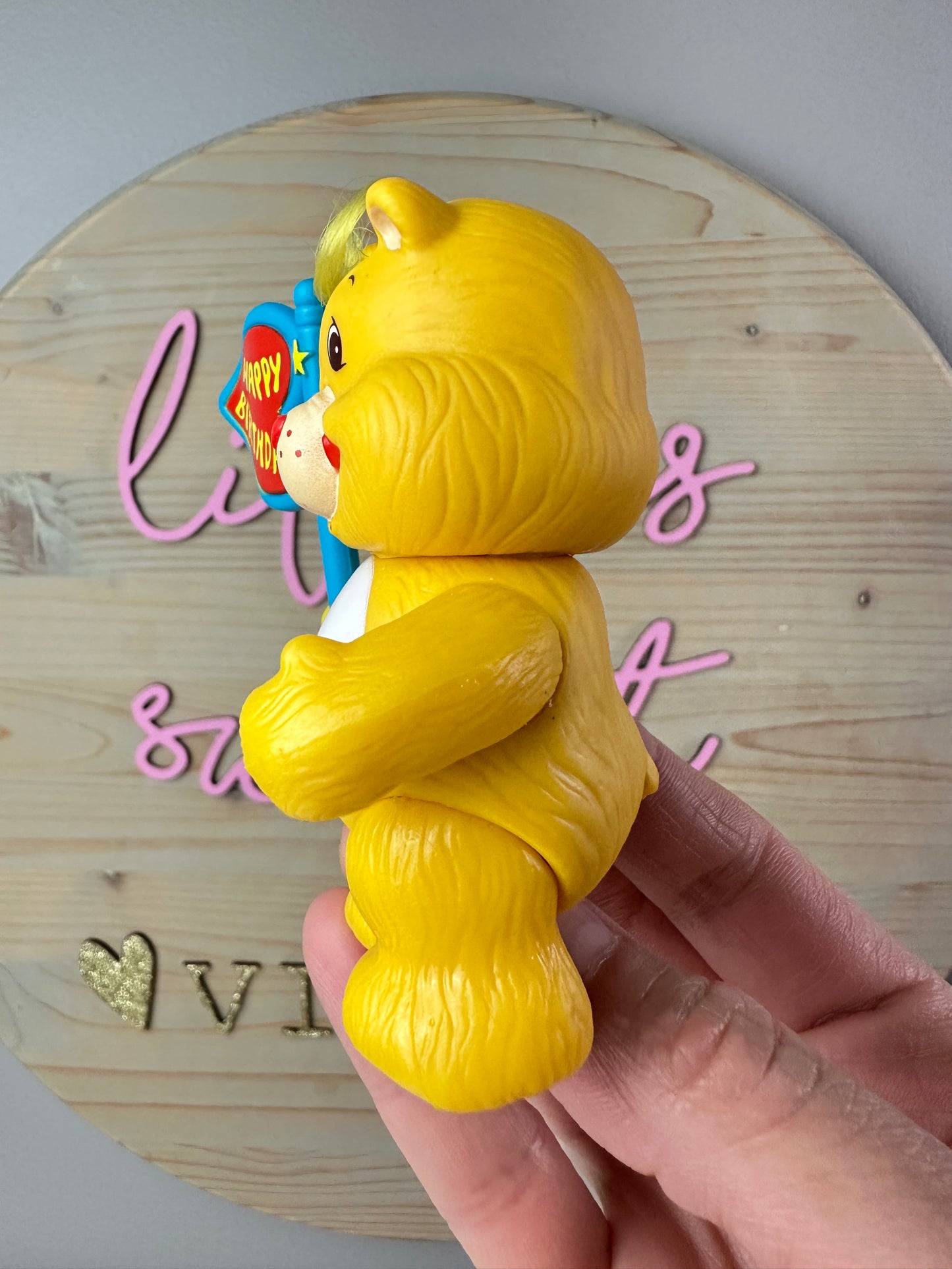 1980s Kenner Care Bear Birthday Bear Poseable with Bucket Accessory